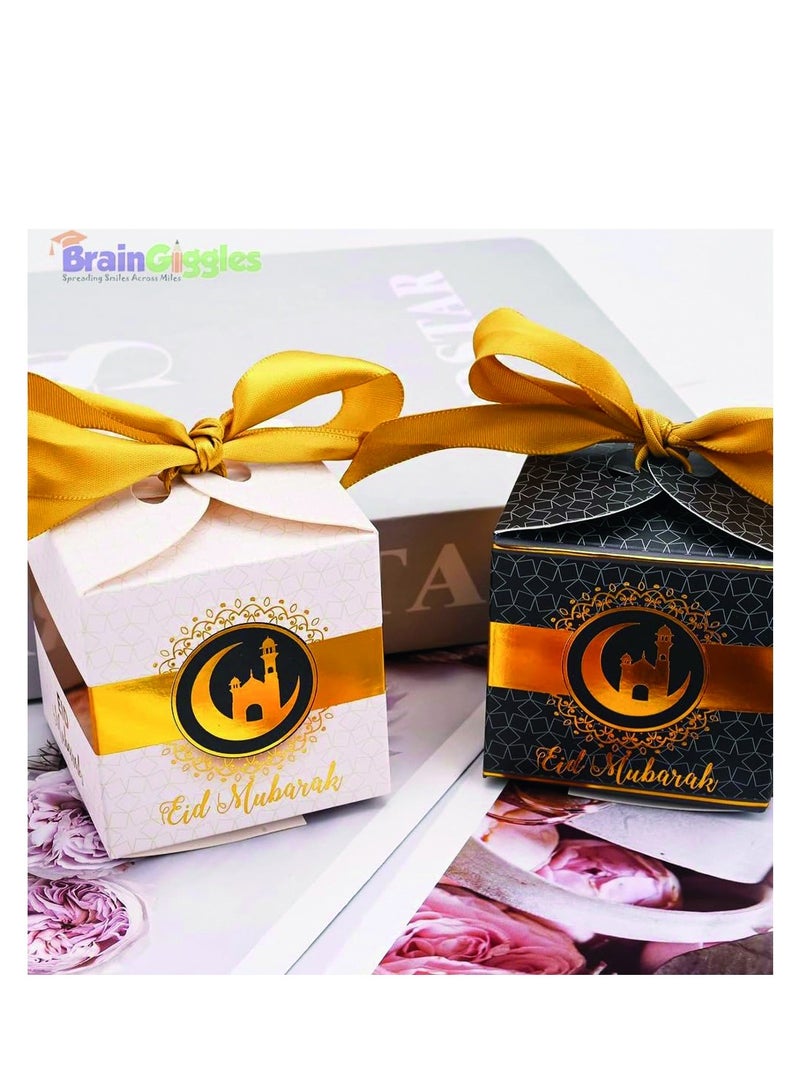BrainGiggles Eid Mubarak Gift Boxes â€“ Pack of 5 Ramadan Favor Boxes in White & Gold - Image 5